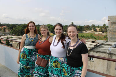 Katie Russell, Lindsay Hatch, Alexandra Pfiffner, and Becky Jarvis after the chief's enthronement in Blockhauss. Katie Russell, Lindsay Hatch, Alexandra Pfiffner, and Becky Jarvis after the chief's enthronement in Blockhauss.
